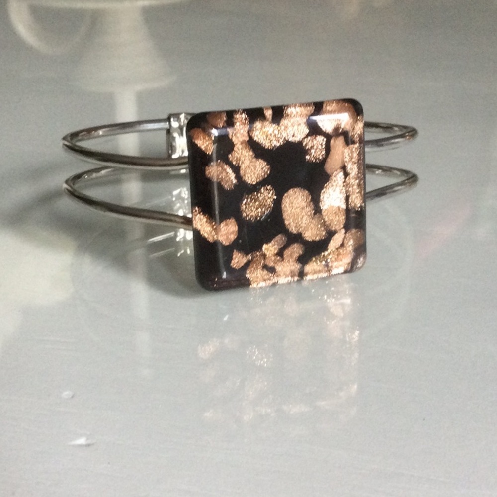 Art Glass Silver Hinge Style Bracelet